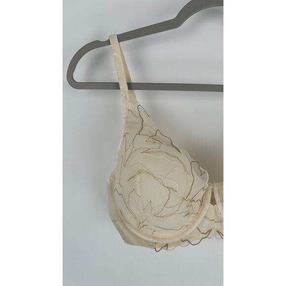 Soma Plunge Bra Linework Metallic Embroidery Womens Size 36DD Champagne Flawed - Picture 4 of 12